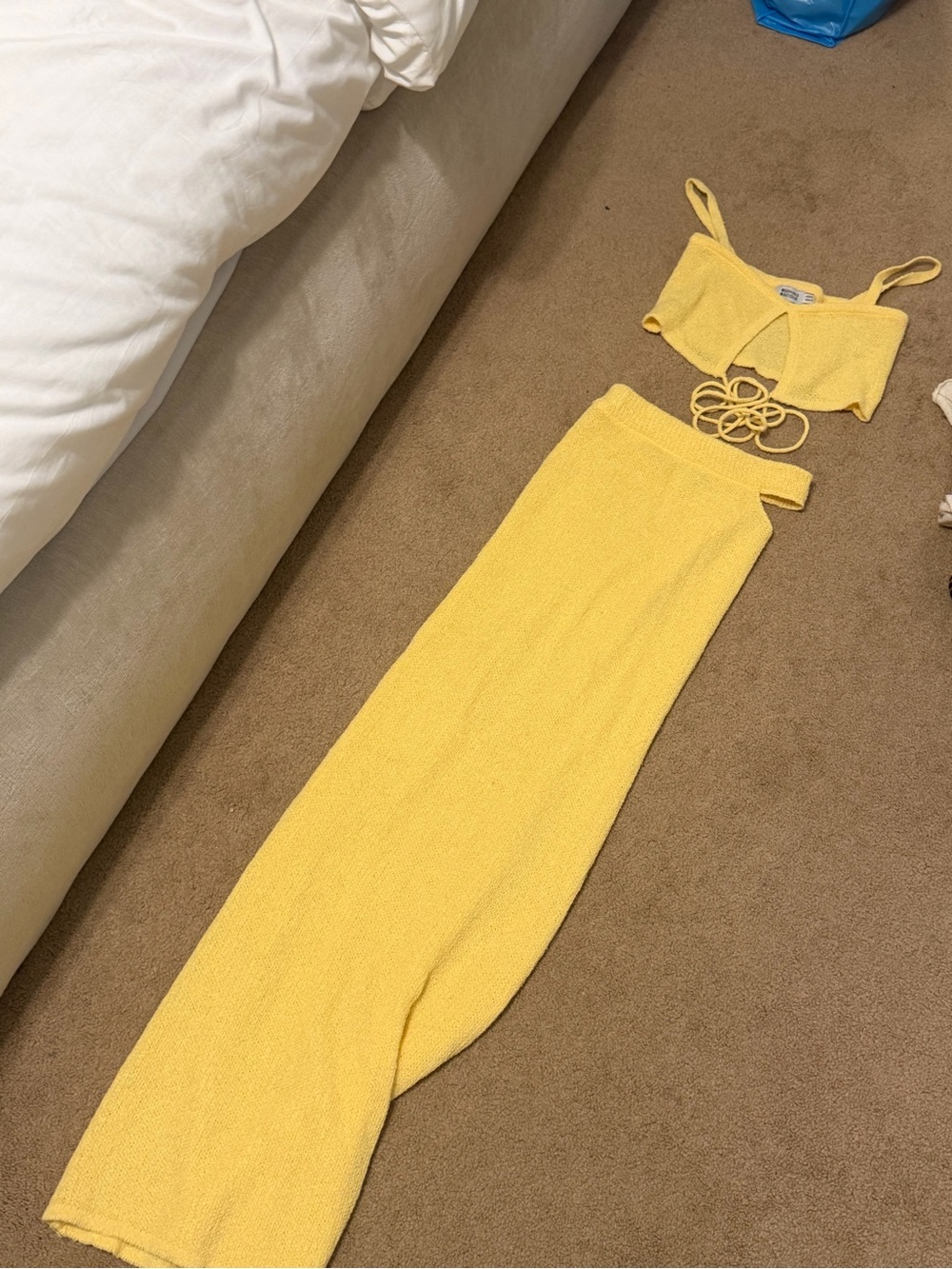 Beginning Boutique Pale Yellow Knit Crop Top & Maxi Skirt Set